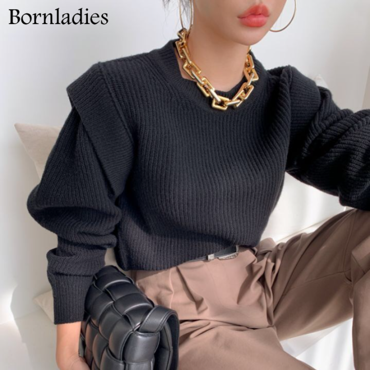 bornladies-2021-autumn-winter-loose-o-neck-fake-two-piece-pullover-basic-warm-sweater-for-women-korean-soft-kniited-sweater-tops