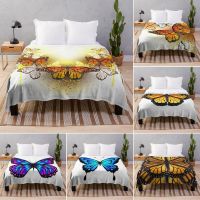 New Style Butterfly Throw Blanket Flannel Yellow Orange Butterfly for Bed Sofa Couch Beautiful Blankets King Queen Size Super Soft Warm