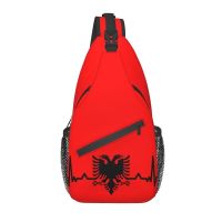 【CW】 Heartbeat Albania Flag Sling Chest Custom Albanian Shqiponja Crossbody Shoulder for Men Traveling Daypack