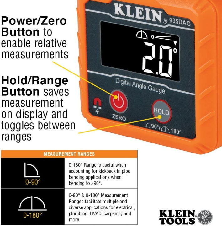 klein-tools-935dag-digital-electronic-level-and-angle-gauge-measures-0-90-and-0-180-degree-ranges-measures-and-sets-angles