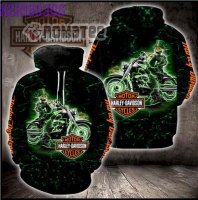 Crazy Skeleton Driving Harley-Davidson Motorcycles Electric Neon Green 3D All Over Print Hoodie