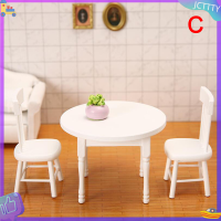 ? JCTTTY ? 1/12 dollhouse Miniature Furniture เก้าอี้โต๊ะอาหารไม้สีขาวของเล่นรุ่น