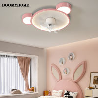 DOOMYHOME พัดลมพกพาหรี่แสงสีชมพูฟ้าบ้านใหม่ไฟเพดาน LED ทันสมัยห้องนั่งเล่นอาหารสำหรับเด็กเด็กห้องนอนห้องโถงโคมไฟในร่ม