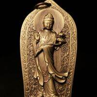 รูปปั้นทองเหลืองบริสุทธิ์แบบตะวันตกสามนักบุญเทรนด์ทั่วไปของ Guanyin Amitabha รูปปั้นพระพุทธเจ้าเครื่องประดับพวงกุญแจแขวนรถยนต์มีแบรนด์