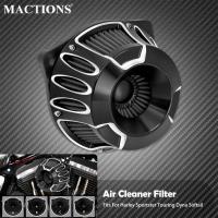 รถจักรยานยนต์สีดำ Sucker Air Cleaner Filter สีเทาสำหรับ Harley Sportster XL 883 1200 48 72 Touring Trike Dyna Breakout FLHT