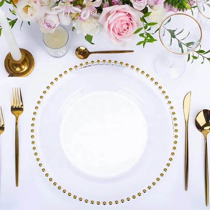 &v.Wholesale Elegant Transparent Clear Plastic Charger Plate Gold Rim
