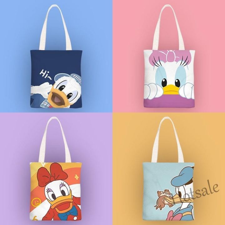 hot-sale-c16-disney-donald-duck-daisy-ins-small-fresh-canvas-bag-shoulder-one-shoulder-portable-with-zipper-shopping-a4-can-hold-various-options