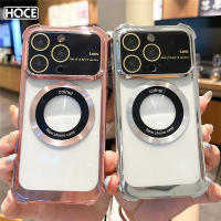 HOCE เคสสำหรับไอโฟนโทรศัพท์ Magesafe ชุบหรูหรา11 12 13 14 Pro Max 14 Plus เคส Magsafe ตัวปกป้องกล้องถ่ายรูปเต็มหลังชาร์จไร้สายใส