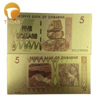 【NEW】 Noon Traders ธนบัตร Zimbabwe ธนบัตรห้าดอลลาร์ธนบัตร10ชิ้น/ล็อตชุดสะสมธนบัตรฟอยล์สีทองและของขวัญทางธุรกิจ