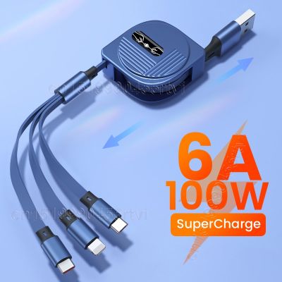 Chaunceybi 3 1 USB Cable 6A 100W for Huawei/Honor Retractable TypeC Charging iPhone 14
