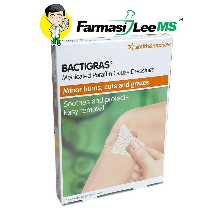 Smith & Nephew BACTIGRAS 10cmx10cm 3s (Exp 06/2024) Medicated Paraffin Gauze Dressing for Minor