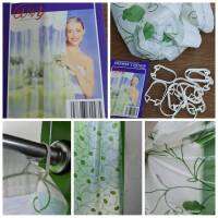 ผ้าม่านกั้นอาบน้ำพร้อมขอเกี่ยว  Shower Curtain with hooks ติดตั้งง่าย สามารถติดตึ้งกับเชือกหรือราวแขวนได้ทันที