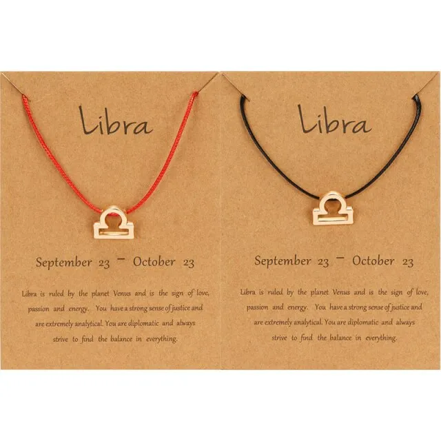 1ชิ้น12 Zodiac Sign Charm กำไลคู่การ์ดสำหรับผู้หญิงผู้ชายสีแดงเชือกสีดำ