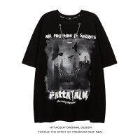 Httaosup เสื้อยืดแขนสั้นพร้อมสร้อยคอ,ฮิปฮอปกราฟฟิตีตัวอักษรสีเข้มสีเข้มแฟชั่นฤดูร้อน