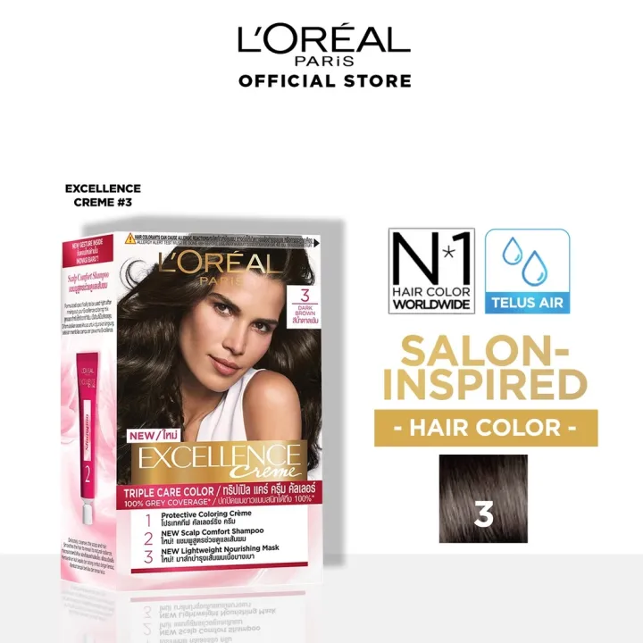 Loreal Paris Excellence Creme Triple Care Hair Color 3 Dark Brown Water Permeable Lazada 3036