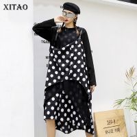 XITAO Dress Long Sleeve False Pieces Polka Dot Dress