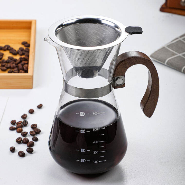 v60เทกระจกช่วงเซิร์ฟเวอร์กาแฟ600มิลลิลิตรเซรามิกเครื่องชงกาแฟแบบหยดกาแฟร่วมกันหม้อด้ามไม้เครื่องชงกาแฟ