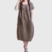 EaseHut O-neck Short Sleeve Womens Summer Dress  One Piece Pockets Loose Casual Midi Dress Female 4XL 5XL Plus Size Vestido