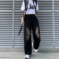 Fat mm high waist wide leg pants summer thin 2023 new large size loose show thin openwork sports casual pants women