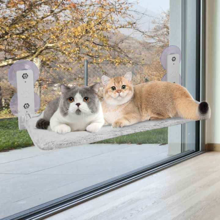 คลังสินค้าพร้อม-เปลเด็กทารกหน้าต่างแมวสำหรับในบ้าน-54x30ซม-พับได้แมวหน้าต่างคอน-w-พรมกลับได้อัพเกรดถ้วยดูดแรงทนทานถือได้ถึง18กก-สีเทา