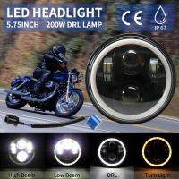 【สหรัฐอเมริกา Stock 】 5.75 Seal-Beam LED กลม Halo ไฟหน้าโปรเจคเตอร์สีดำสำหรับ 5-3/4 Softail/รุ่น Sportster