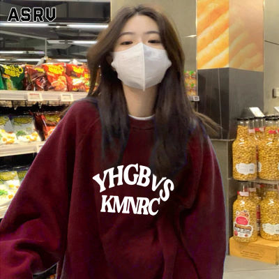 ASRV เสื้อฮู้ดชาย เสื้อมีฮู้ดผู้ชาย hoodie เสื้อกันหนาว ผู้ชาย ขนแกะจิ้งจอกเงิน420G พิมพ์ลายคอกลมตัวอักษรใหม่พร้อมเสื้อกันหนาวขนแกะสำหรับคู่รัก