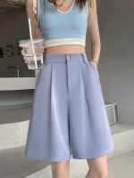 Black Suit Shorts Loose Elastic Waist Slim Thin Womens Summer Shorts Casual High Waist Solid Straight Wide Leg Ice Silk Pants