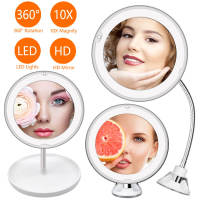 New 10X LED Light Makeup Mirror Lamp Magnifier Battery Portable Hand Vanity Glass Mini Miroir Bathroom Cosmetic Bath Suction Cup Mirrors