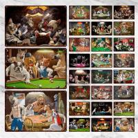 Dogs Playing Poker Game Metal Plaque Animals Playing Billiards Tin Sign Garage Club Wall Pub Tin Sign Vintage Metal Posters