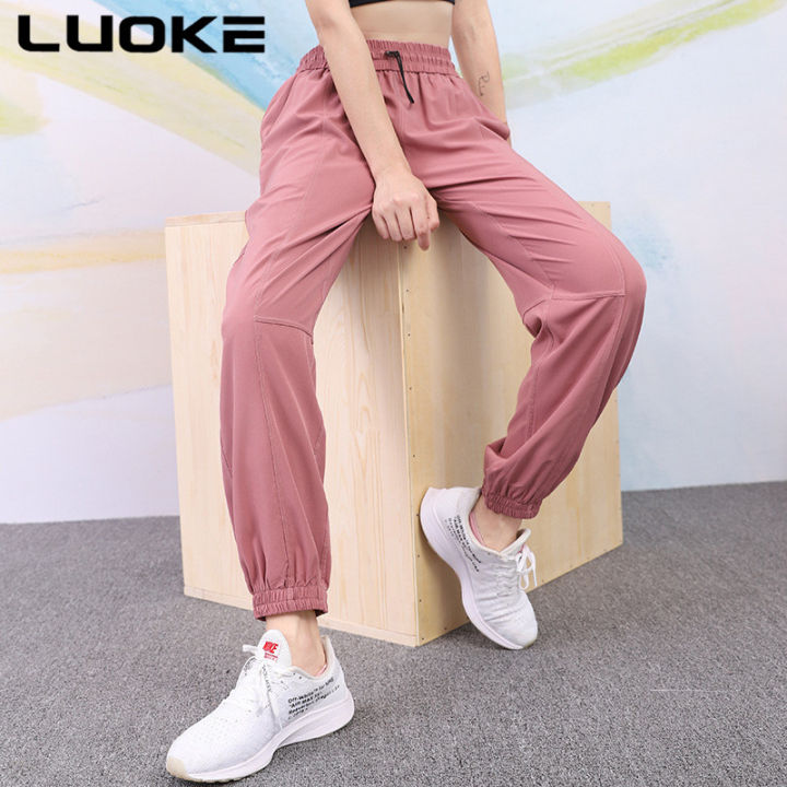 luoke-leggings-ผู้หญิง-วิ่งและกางเกงกีฬา-กางเกง-workwear-บางแห้งเร็วเอวสูงโยคะผ้าตาข่ายเสื้อผ้าลำลองหลวมสีแดง