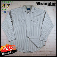 Wrangler®แท้ อก 47 เสื้อเชิ้ตผู้ชาย แรงเลอร์ สีครีม เสื้อแขนยาว เนื้อผ้าดี