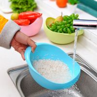 ﹉ Food Grade Plastic Rice Beans Peas Washing Filter Strainer Green Pink Color Basket Sieve Drainer Cleaning Gadget