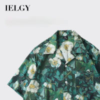 IELGY เสื้อแจ็กเก็ตฮาวายเสื้อเชิ้ตชายหาดแขนสั้นลายดอกไม้สำหรับผู้ชาย,ชุดเดรสวินเทจฮาวายแขนสั้นลายดอกไม้