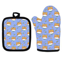 Cute Shiba Inu Dog Printed Microwave Glove Oven Mitts Kitchen Potholder mat for BBQ Insulation Gloves Hot Oven Mitts Baking