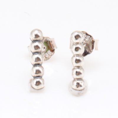 Genuine 925 Sterling Silver Pan Earring Row Of Beads Studs Earring For Women Wedding Party Gift Fashion Jewelry