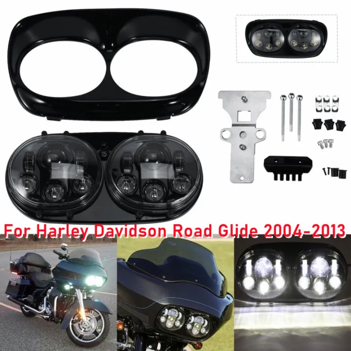 Projector Dual LED ไฟหน้าไฟหน้าสำหรับ Harley Road Glide 2004