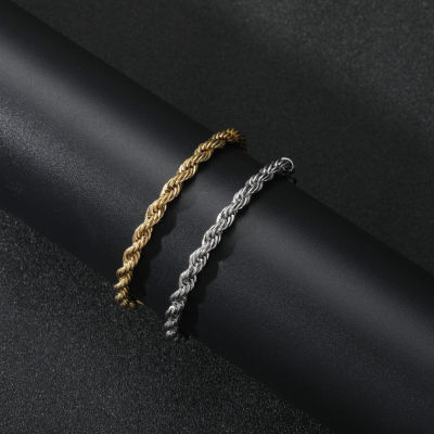 53mm Rope Bracelets Mens Stainless Steel Gold Color Chain On Hand Fashion Hip Hop Twist Chain Bracelet For Male Wholesale 7inch