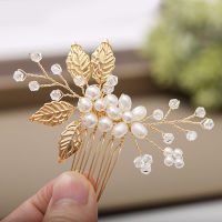 【CW】2Piece Bridal Hair Accessories Pearl Hair Comb Golden Leaves Wedding Hairpin Accessories Jewelry Lady Hair Accessories Headdress