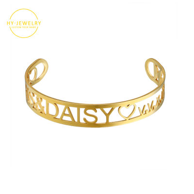 Customized Nameplate Name Bracelet Personalized Custom Cuff Bangles Women Men Rose Gold Stainless Steel Jewelry Christmas Gift