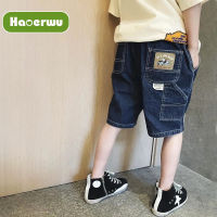 HAOERWU กางเกงห้าส่วนของเด็กผู้ชาย,Celana Pendek Denim สำหรับฤดูร้อนกางเกงผ้านิ่มสำหรับเด็กขนาดกลางและใหญ่2023