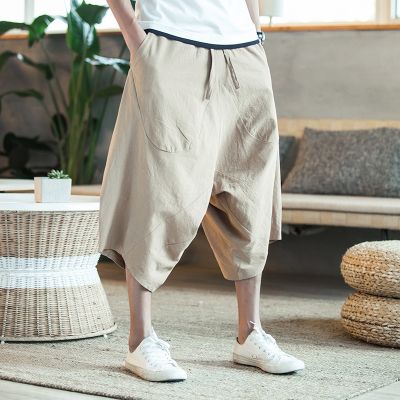 ฤดูร้อนใหม่ผู้ชายกางเกงลำลองสไตล์จีนกางเกงถุงเกรดต่ำกางเกงขาใหญ่แฟชั่นหลวมผู้ชายสบายๆ 7 จุดกางเกง