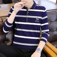 POLO shirt โปโลลาย เสื้อโปโลแขนยาวผู้ชายสไตล์เกาหลีสลิมแขนยาวเสื้อโปโล 4 สี