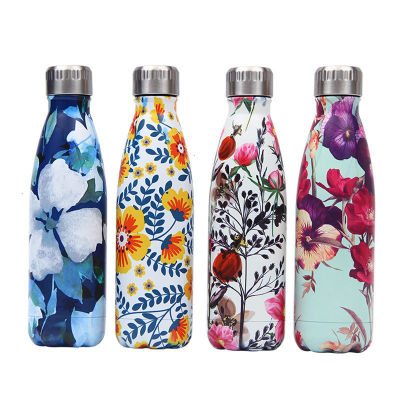 Creative Floral Thermos Flask Stainless Steel Water Bottle Leakproof Gym Sport Drink Bottle For Water Cool Insulated Cup Mug