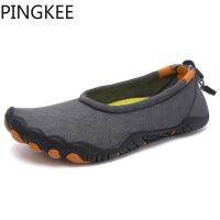 PINGKEE Barefoot Feel Lace Lock Elastic Cord Mesh Lining Cushioned Toe Bumper Water Aqua Swimming Hiking Beach Shoes Sandals Men