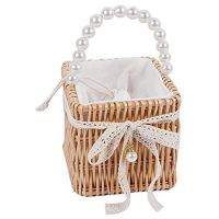 Straw Purse Beach Purse Bag for Women Beach Straw Bag Rattan Bag Basket Purse Pearl Straw Tote Bamboo Purse