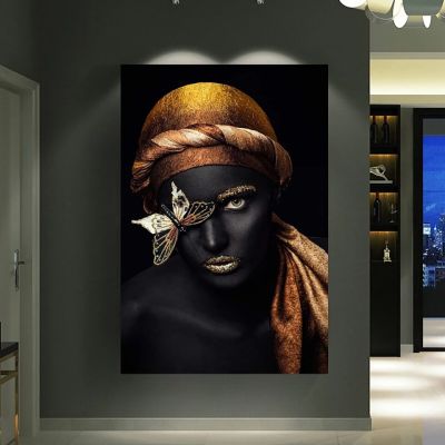 แอฟริกันสีดำ-Skinned หญิง Noble แต่งหน้าภาพวาดผ้าใบห้องนั่งเล่นตกแต่งบ้านโปสเตอร์ Wall Art Picture