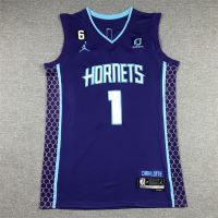 เสื้อกีฬาบาสเก็ตบอล สีม่วง ลายทีม Charlotte Hornets LaMelo 2023