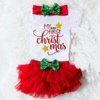 3PCS My 1st Christmas Baby Girls Princess Romper+Tutu Ruffle Short Bloomer+Headband Clothes Fit For 0-18Months  by Hs2023