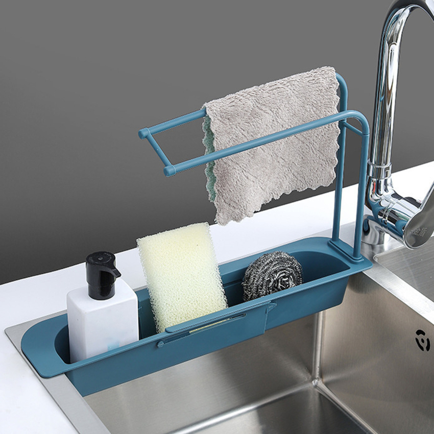 [High Quality] Telescopic Sink Holder, Adjustable Expandable Storage Drain Basket Rack, Sink Organizer Tray Sponge Soap Holder, Dish Cloth Hanger for Kitchen