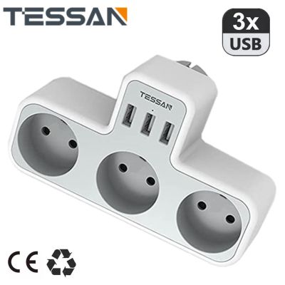 【NEW Popular】อะแดปเตอร์ TESSANWallExtender พร้อมช่องเสียบ3ช่อง3พอร์ต USB ป้องกันการโอเวอร์โหลดสำหรับบ้าน/สำนักงาน